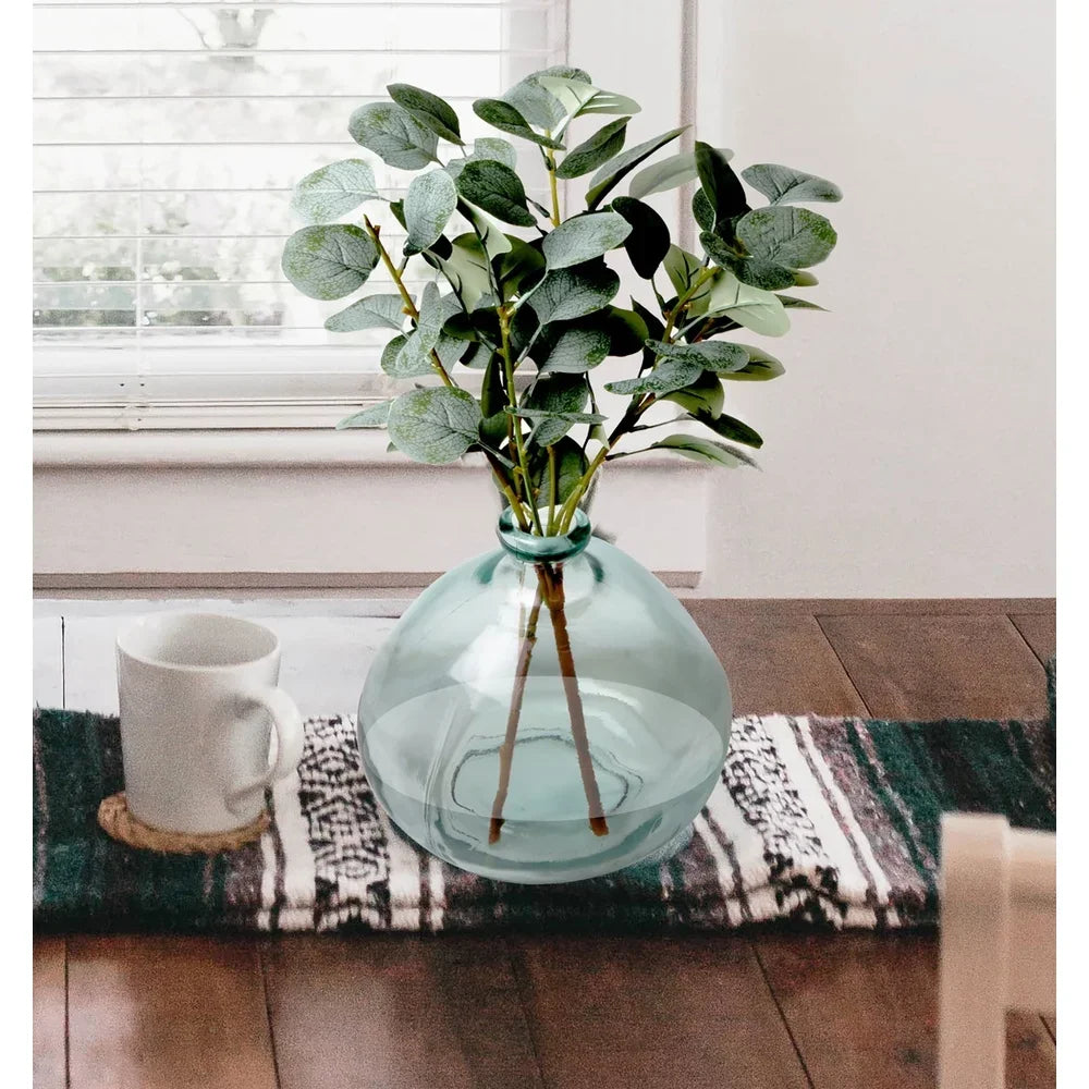 12 Inch Artificial Eucalyptus Plant in Hand-Blown Glass Vase
