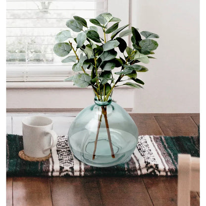 12 Inch Artificial Eucalyptus Plant in Hand-Blown Glass Vase