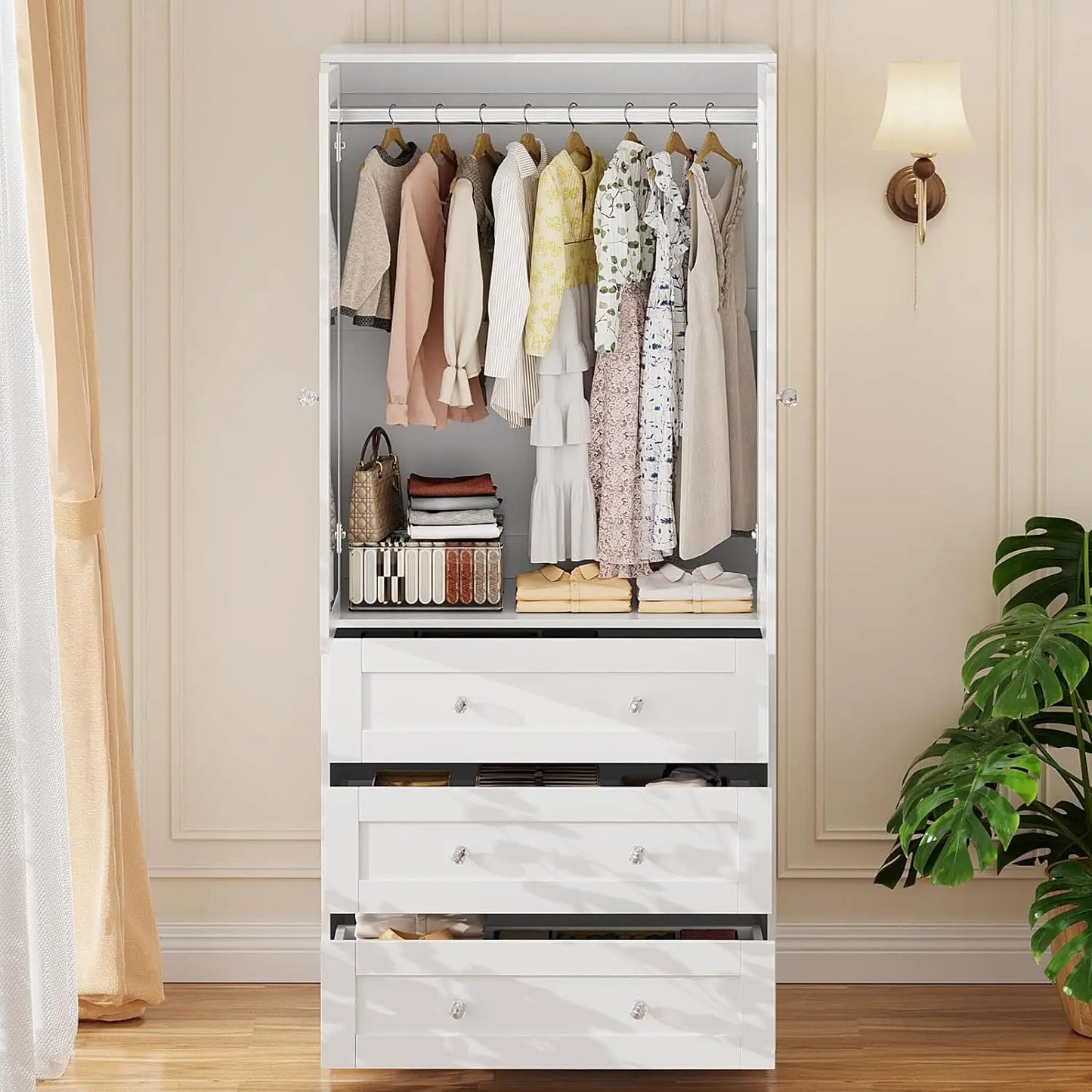 Armoire Wardrobe Closet with Drawers and Mirror