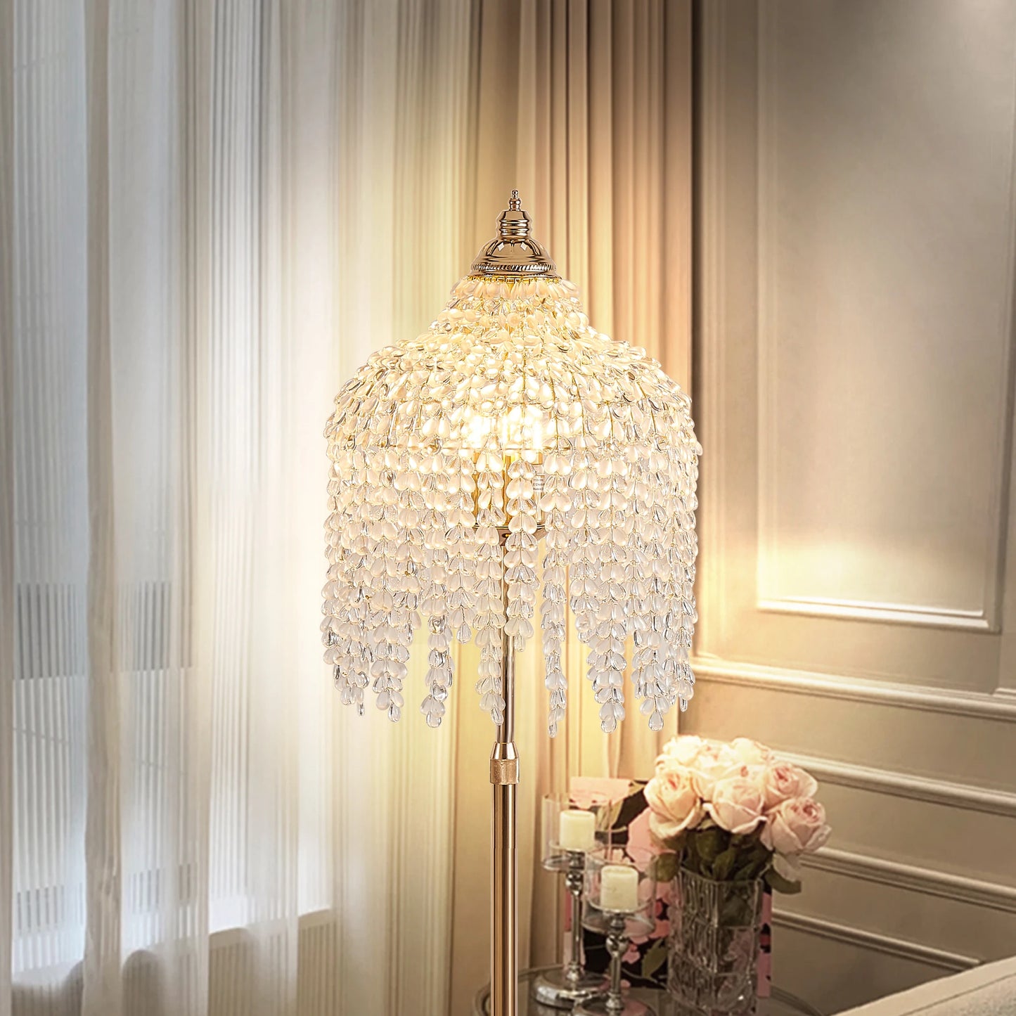 3-Light Elegant Crystal Floor Lamp Vintage Waterfall Design