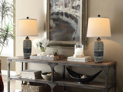 2 Pack 25-Inch Carved Geometric Ceramic Table Lamp