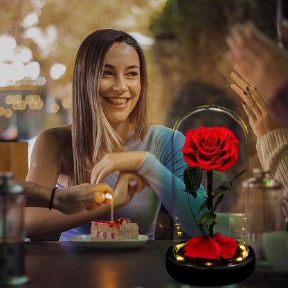 Forever Preserved Real Rose in Glass With LED