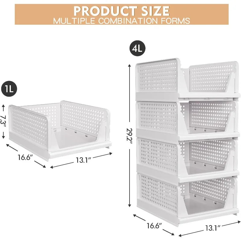 4 Pack Stackable Closet Storage Baskets
