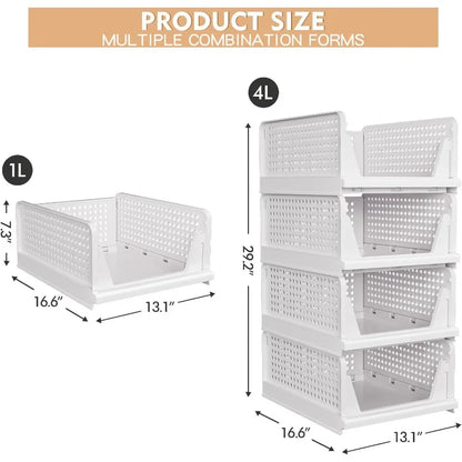 4 Pack Stackable Closet Storage Baskets