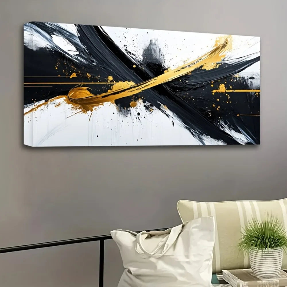 Framed black and white abstract canvas mural