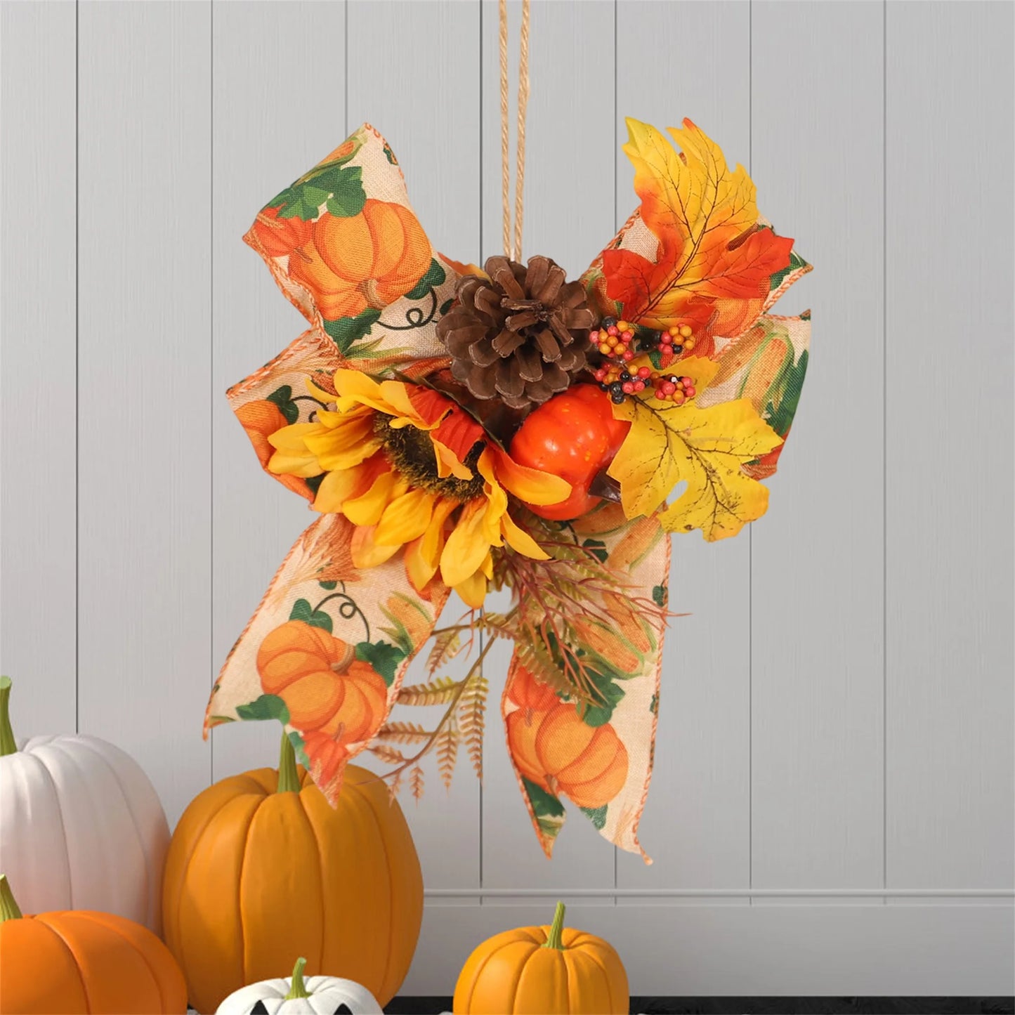Pumpkin Maple Leaves Door Hanger for Home Holiday Fall Party Decor