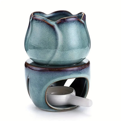 Tulip-Shaped Ceramic Aromatherapy Diffuser & Candle Holder Set
