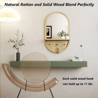 Mirror with Hooks, Removable Shelf