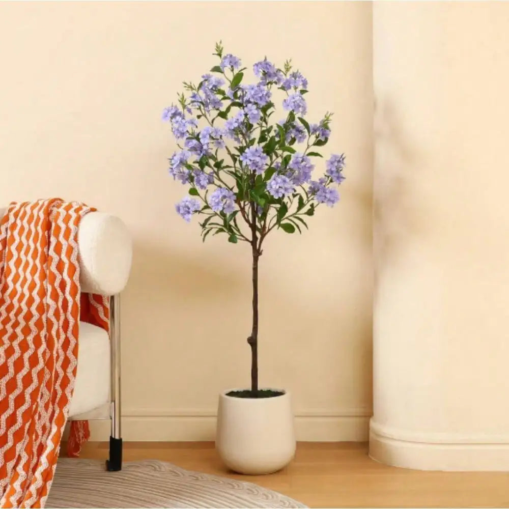 Blue Snowflake Tree with Oval White Pot