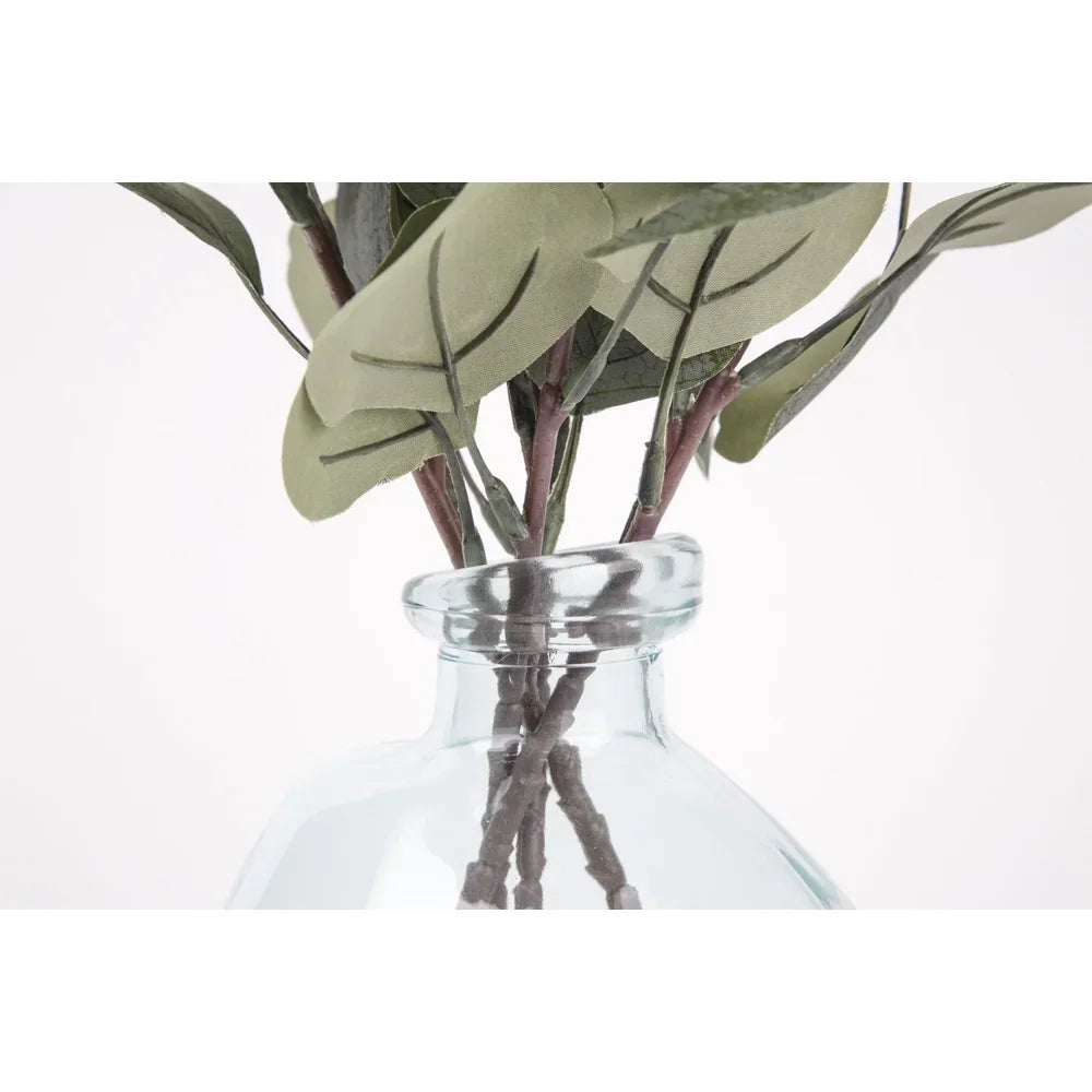 12 Inch Artificial Eucalyptus Plant in Hand-Blown Glass Vase