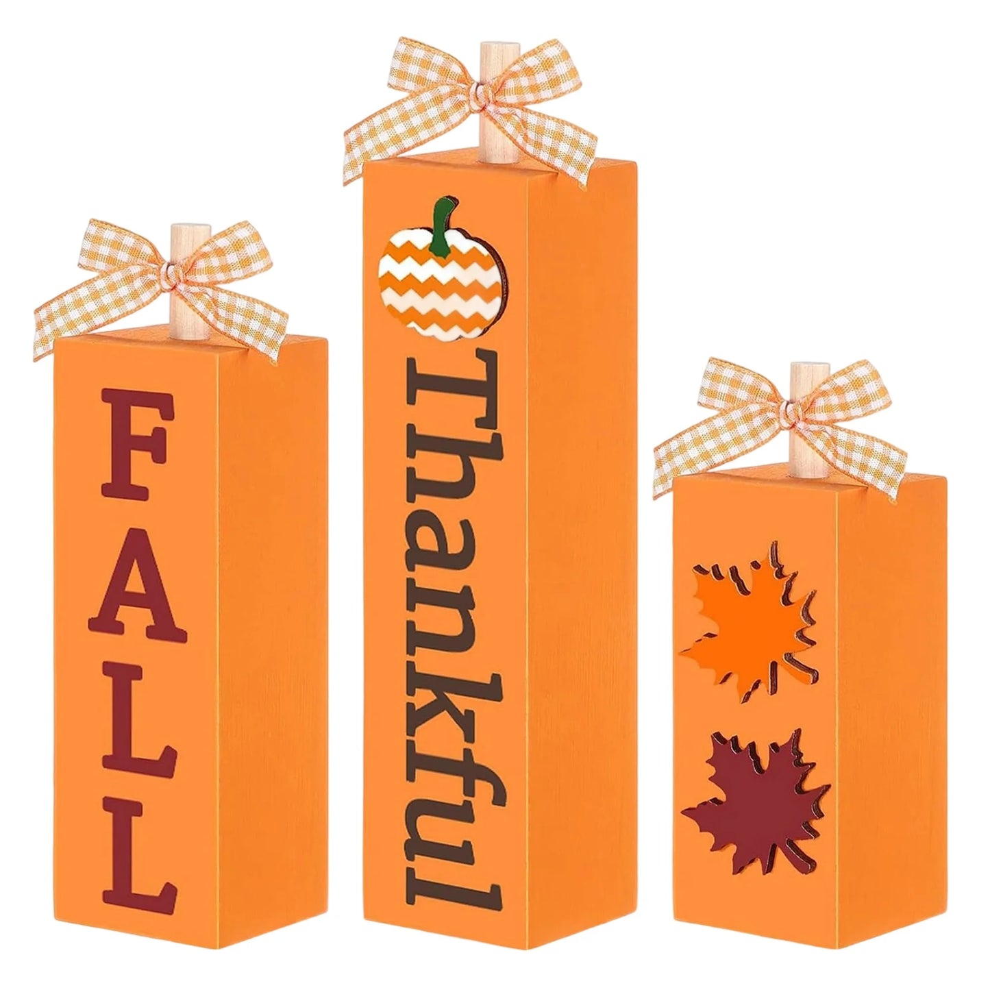 Rustic Autumn Tabletop Decor Set with Wooden Standing Blocks