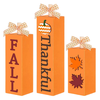 Rustic Autumn Tabletop Decor Set with Wooden Standing Blocks