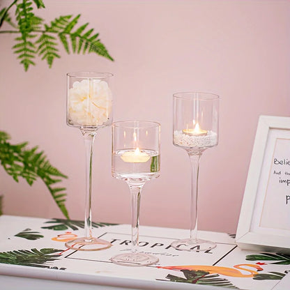 Set of 3 Glass Tall Tea Light Candle Holders