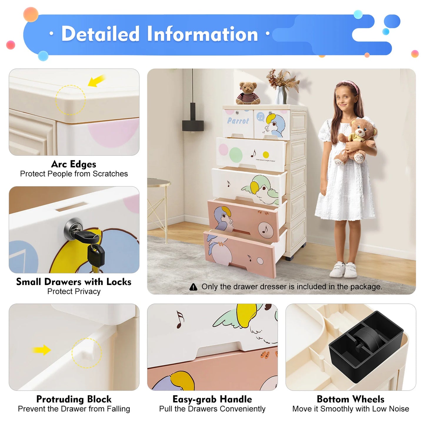 Adorable 6 Drawer PP Dresser Chest Bedroom Storage Organizer