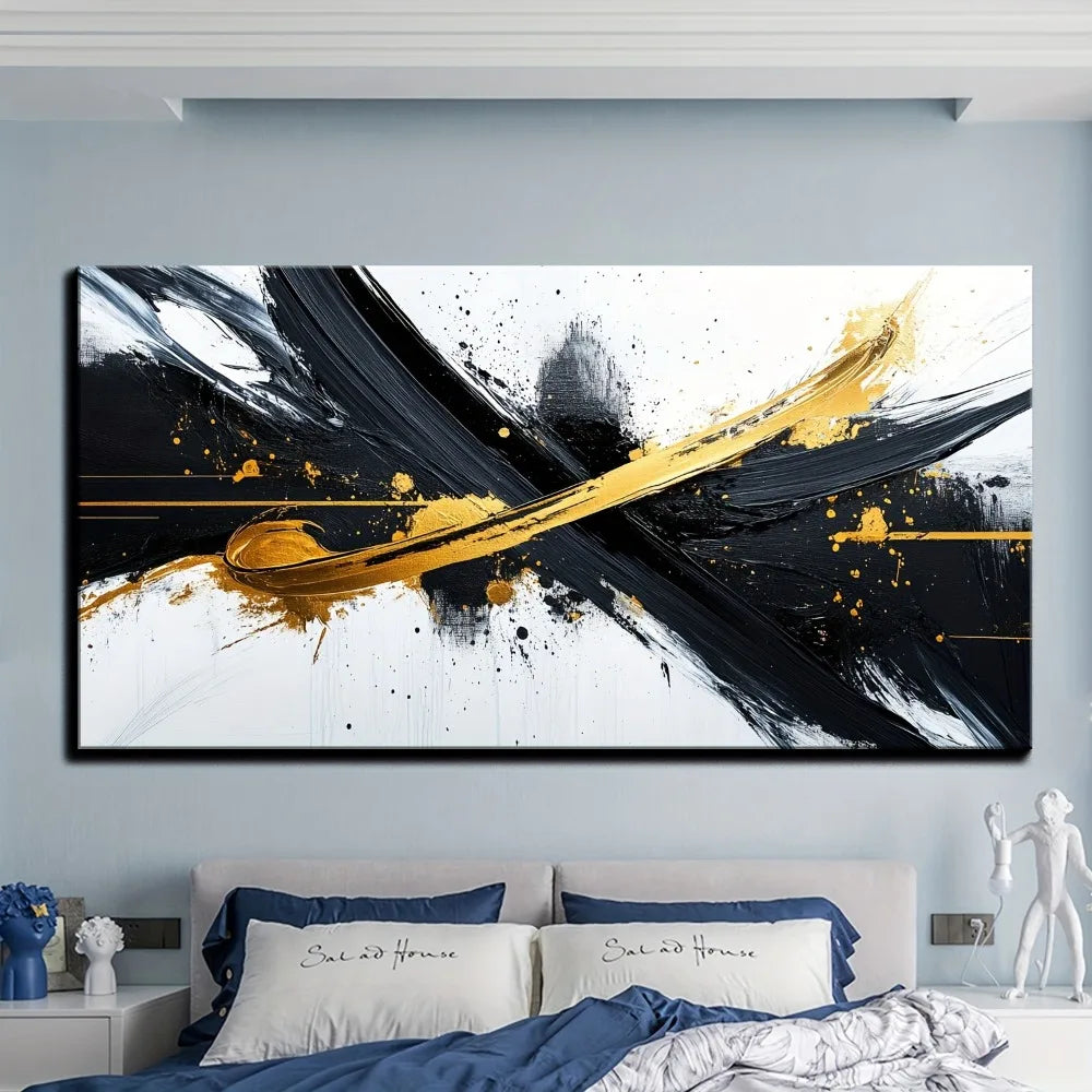 Framed black and white abstract canvas mural