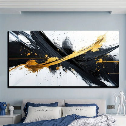 Framed black and white abstract canvas mural