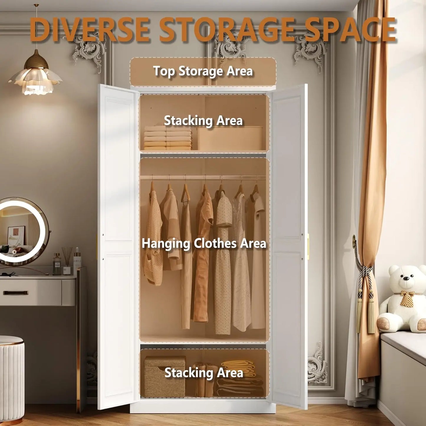 Metal Armoire Wardrobe Closet with Doors and Shelves