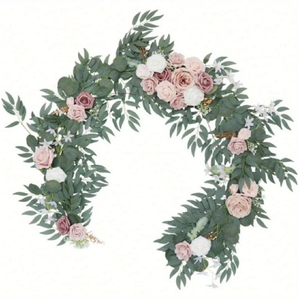 5.9ft Eucalyptus Willow Leaf Garland with Flowers