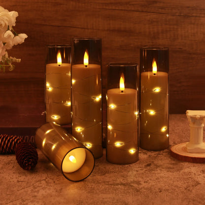 Flickering Flameless LED Pillar Candle Lights Embedded Star String