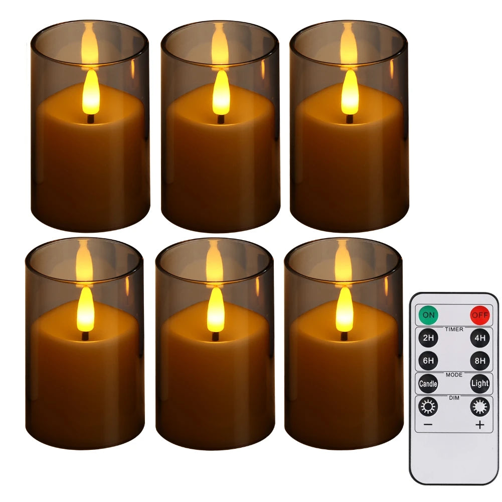 Flickering Flameless LED Pillar Candle Lights Embedded Star String