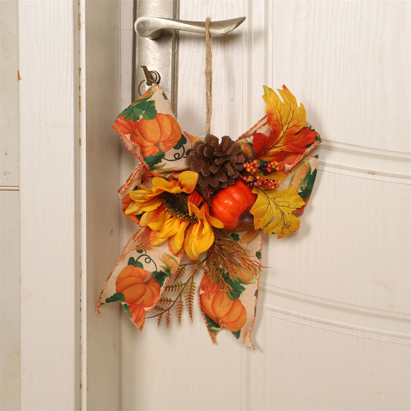 Pumpkin Maple Leaves Door Hanger for Home Holiday Fall Party Decor