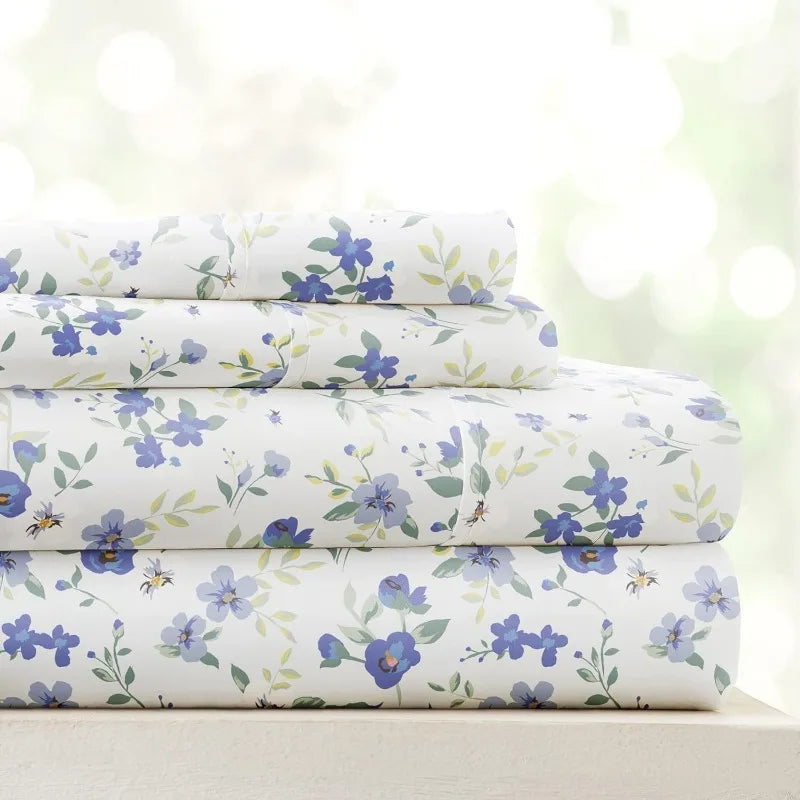 4 Piece Queen Sheet Set (Light Blue Floral)