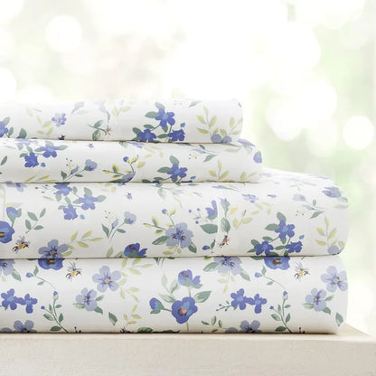 4 Piece Queen Sheet Set (Light Blue Floral)