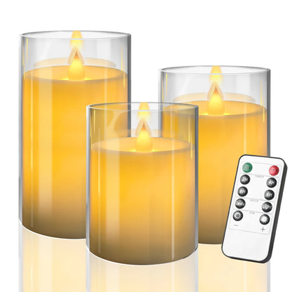 Flickering Flameless LED Pillar Candle Lights Embedded Star String