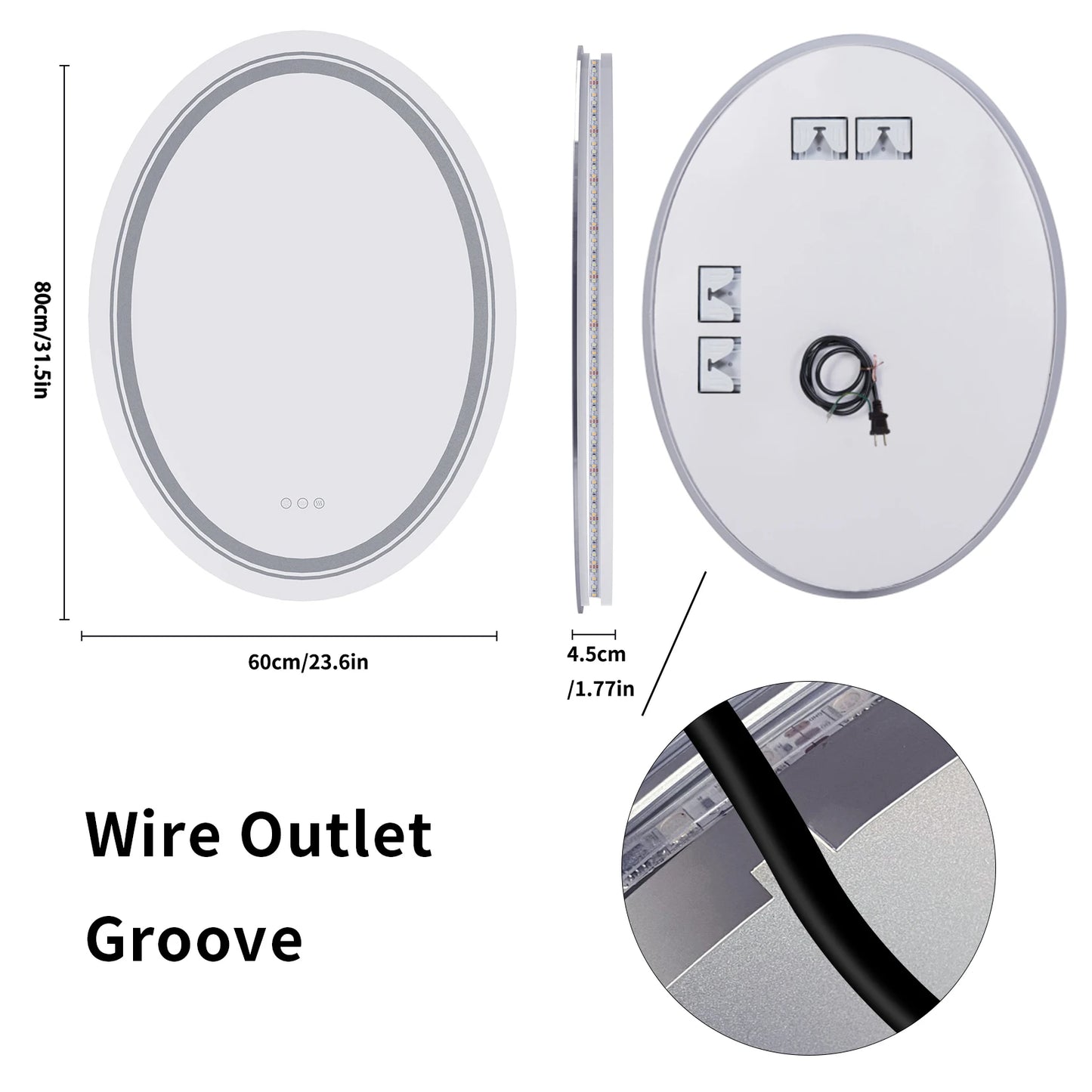 LED Oval  Anti-Fog Smart Touch Sensor Mirror