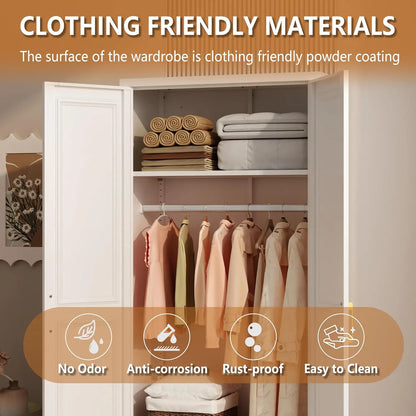 Metal Armoire Wardrobe Closet with Doors and Shelves