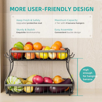 2 Tier Fruit Basket with Banana Hangers
