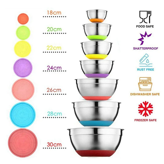 7 Colors Stainless Steel Mixing Bowl With Lid