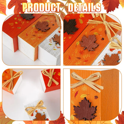 Rustic Autumn Tabletop Decor Set with Wooden Standing Blocks