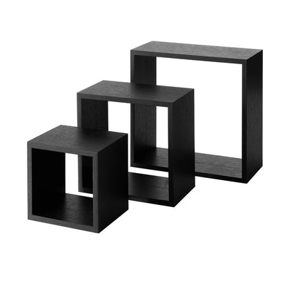 Modern Black Wood Cube Shelf Set