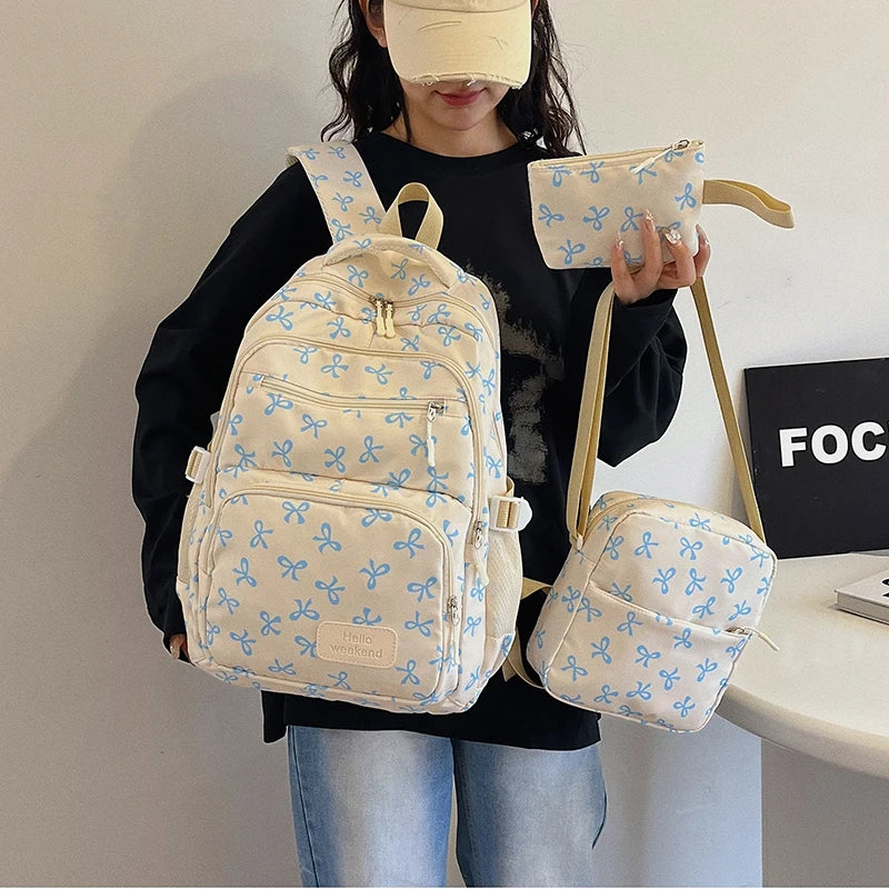 3Pcs/Set Print Backpack with Crossbody Bag and Small Purse