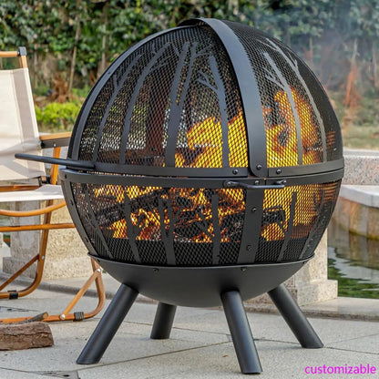 35 Inch Wood Burning Fire Pit with BBQ Grill
