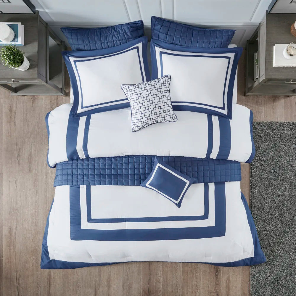 8 Piece Comforter Set Collection Navy Full/Queen