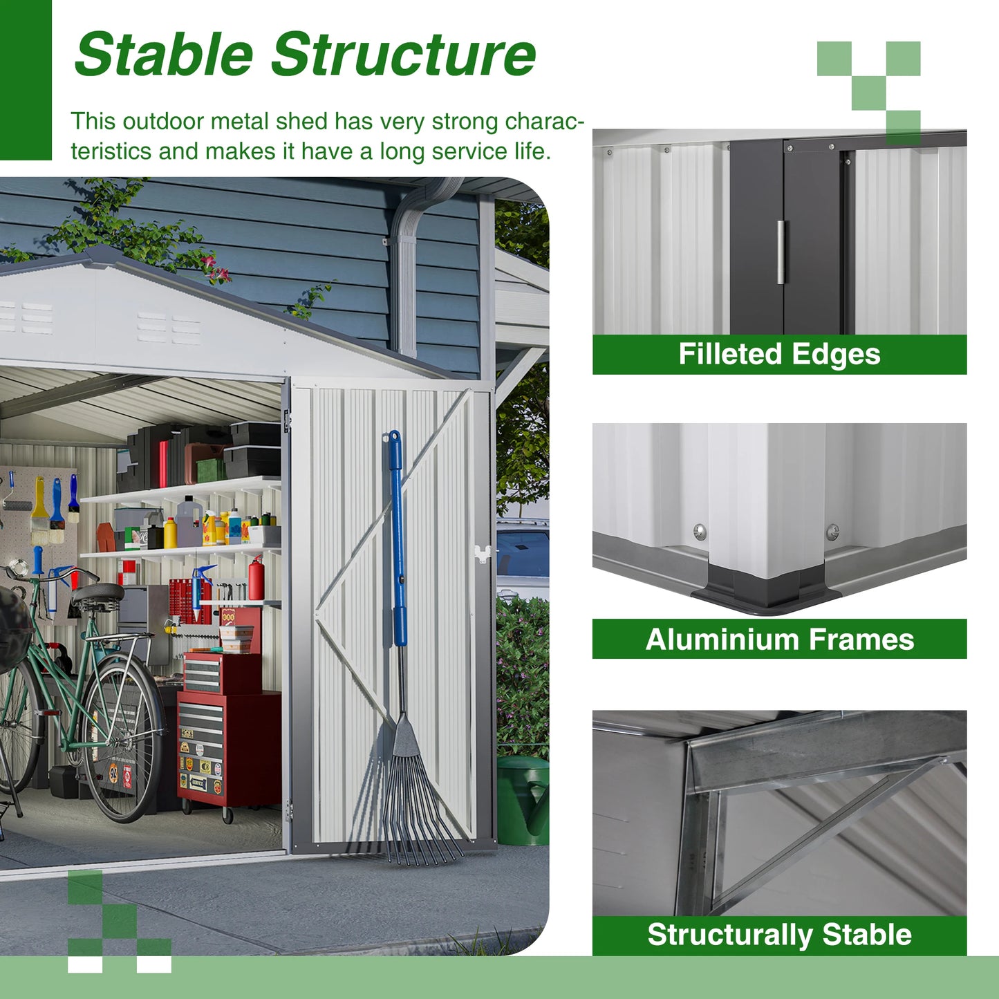 10X8 FT Storage Shed, All Weather with Lockable Doors