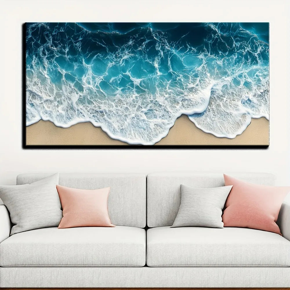 Blue wave texture print painting