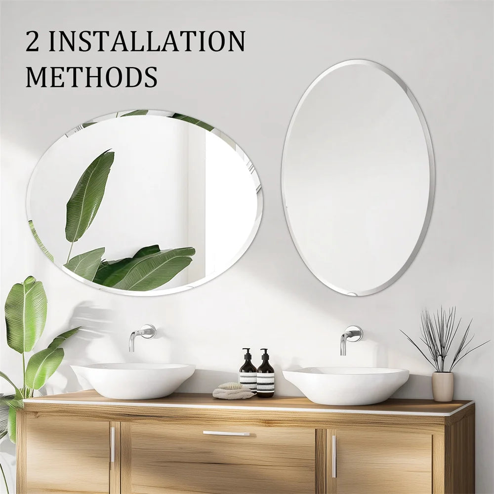 Frameless Oval Beveled Edge Wall Mirror
