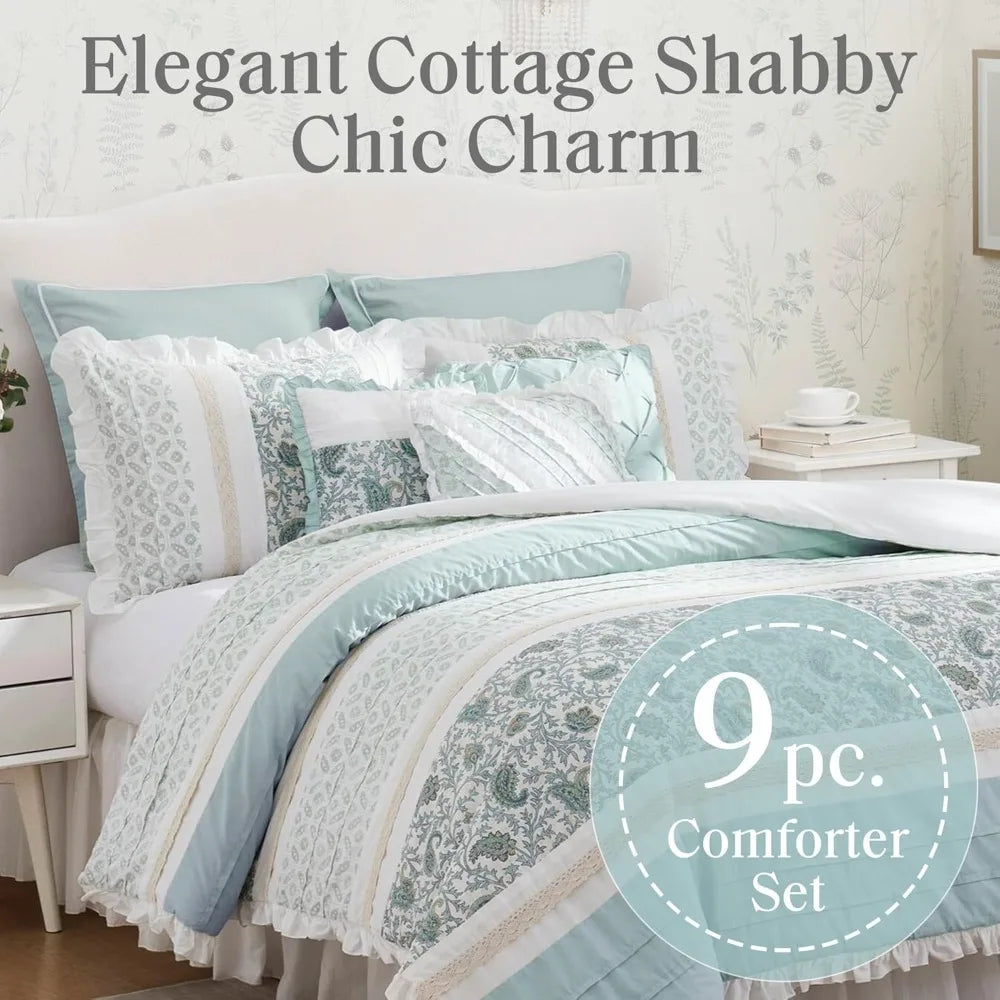 Cotton Shabby Chic Comforter 9 Piece Set