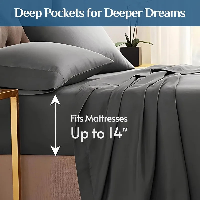 Dark Grey Queen Sheets Set, 14 " Deep Pockets