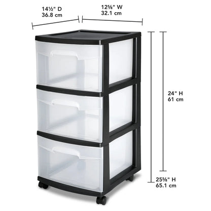 3 Drawer Plastic Storage Cart with Clear Drawers