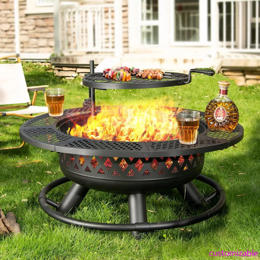 36 Inch Wood Burning Fire Pit with Grill