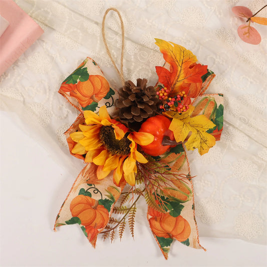 Pumpkin Maple Leaves Door Hanger for Home Holiday Fall Party Decor