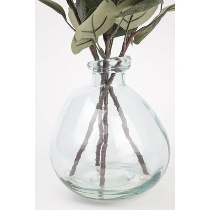 12 Inch Artificial Eucalyptus Plant in Hand-Blown Glass Vase