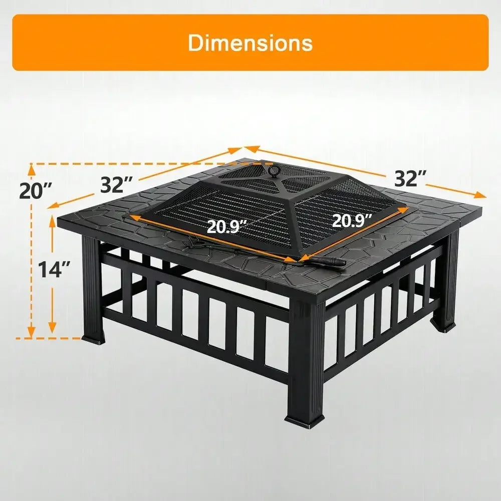 32" Square Metal Fire Pit