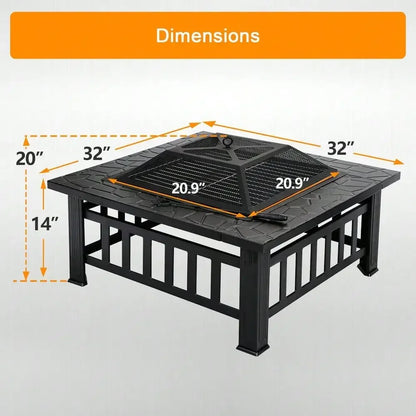 32" Square Metal Fire Pit