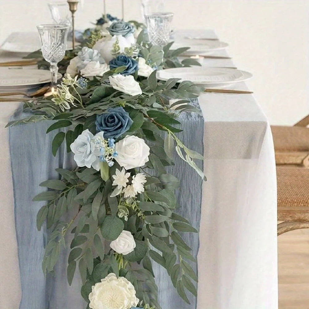 5.9ft Eucalyptus Willow Leaf Garland with Flowers