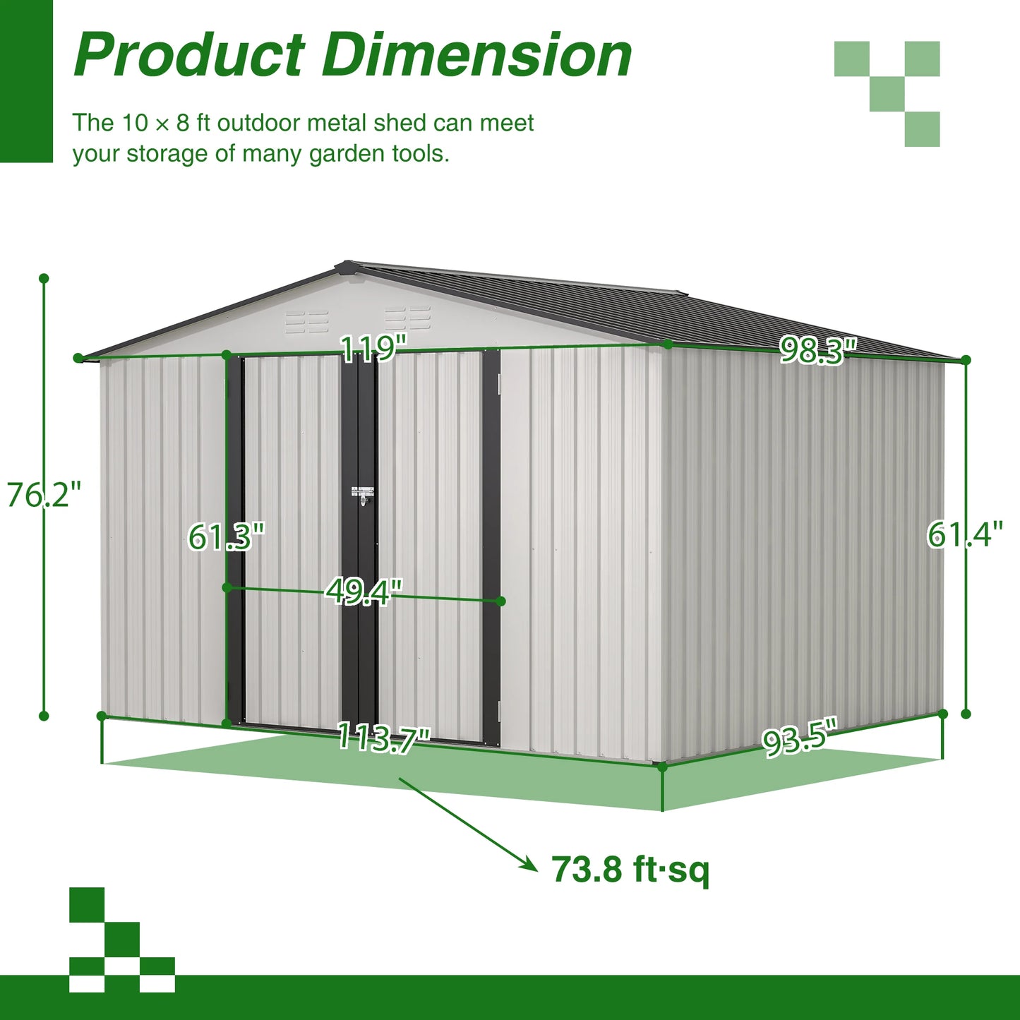 10X8 FT Storage Shed, All Weather with Lockable Doors